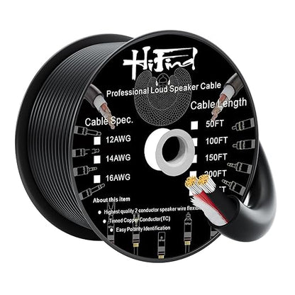 HiFind 12/2 Gauge Speaker Wire Cable 50 Ft-Tinned OFC Copper-UL CL3 Rated-