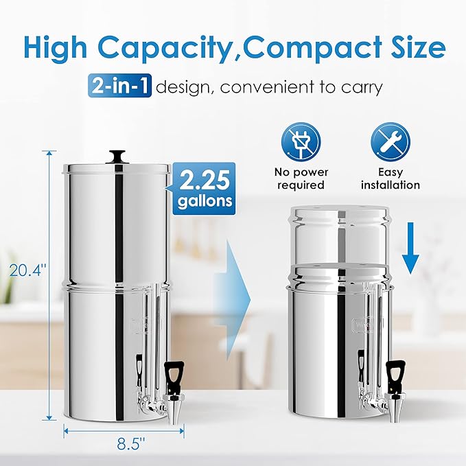 Waterdrop 2.25G Gravity-fed Water Filter System with Sight Glass Spigot, NSF/ANSI 42&372 Standard, PFAS, Chlorine and Lead Reduction, for Home, Camping, Off-Grid, Emergencies, King Tank Series