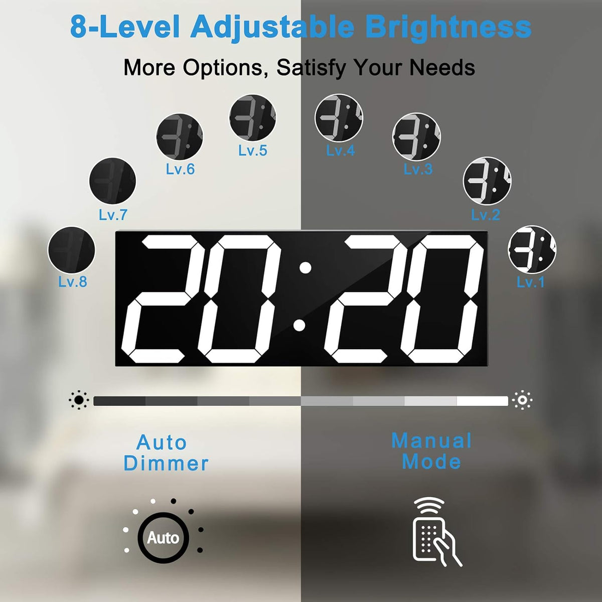 LED Large Digital Wall Clock, Oversize Wall Clock with 6” Numbers, Remote Control Count up/Countdown Timer Clock, Auto Dimmer, Big Calendar and Thermometer(White)