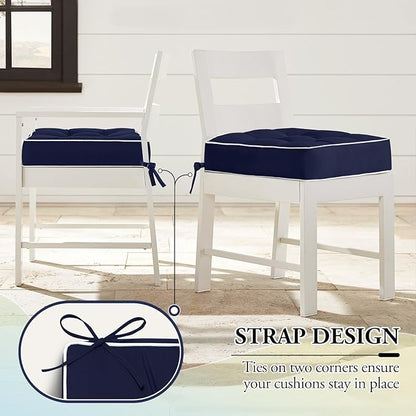 Wellsin Outdoor Chair Cushions Set of 2, Patio Cushions for Outdoor Furniture, Tufted Waterproof Outdoor Chair Pads, 17 x 17 Inch, Navy
