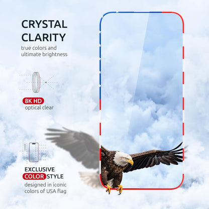 15 Pro Screen Protector for iPhone – (2-Pack) USA Flag & Black Frame Design - Tempered Glass Screen Protector for iPhone 15 Pro 9H Hardness Full Coverage - Oleophobic Coating with Easy Installation