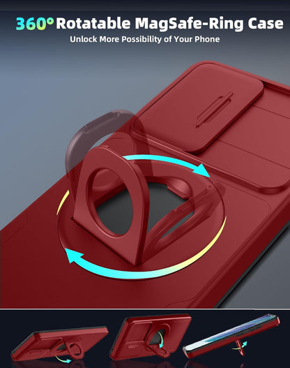 for Samsung Galaxy s21 FE Case Magnetic Compatible with MagSafe Wireless Charging,with 2 Screen Protectors,Built-in Stand Ring+Camera Cover Anti-Scratch Shockproof Heavy Duty Protection Red