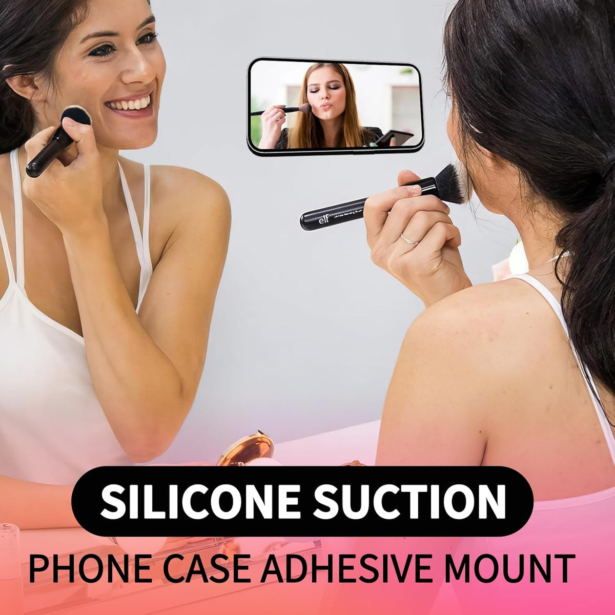 ZYCCER Double Sided Silicone Suction Phone Holder Mount,Compatible with iPhone and Android Cases Hands-Free Mirror Shower Phone Mount Strong Grip Holder (White, Single Sided 1PCS)