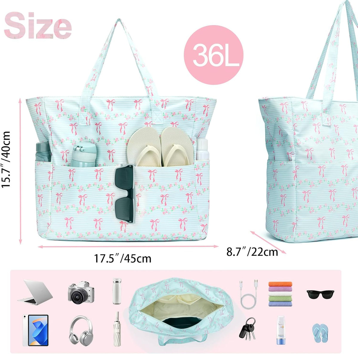 Bluboon Waterproof Beach Tote Pool Bags for Women Ladies Extra Large Carry On Bag With Wet Compartment for Weekender Travel