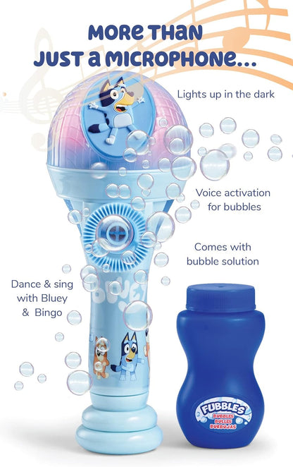 Bluey Dance Mode Bubble Machine and Toy Microphone with Bubble Solution for Kids