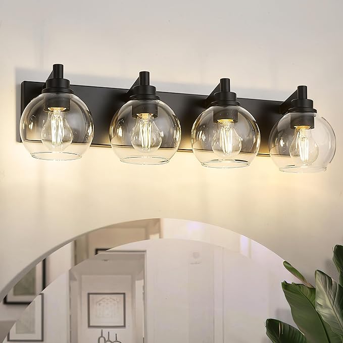 METWET Bathroom Light Fixtures, 4 Light Matte Black Vanity Light, 26 Inch