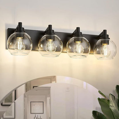 METWET Bathroom Light Fixtures, 4 Light Matte Black Vanity Light, 26 Inch