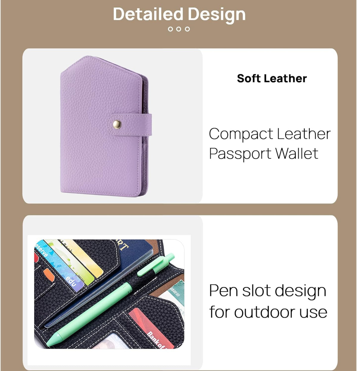Cute RFID Passport Wallet for Women Leather Slim Passport Holder Travel Wallet Cover with Zipper Coin Purse, Credit Card, Sim and Tticket Slots (Purple)