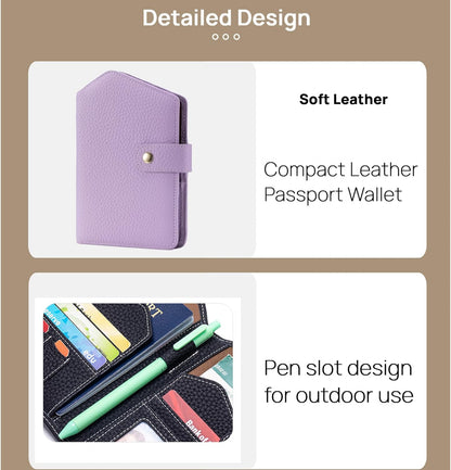Cute RFID Passport Wallet for Women Leather Slim Passport Holder Travel Wallet Cover with Zipper Coin Purse, Credit Card, Sim and Tticket Slots (Purple)