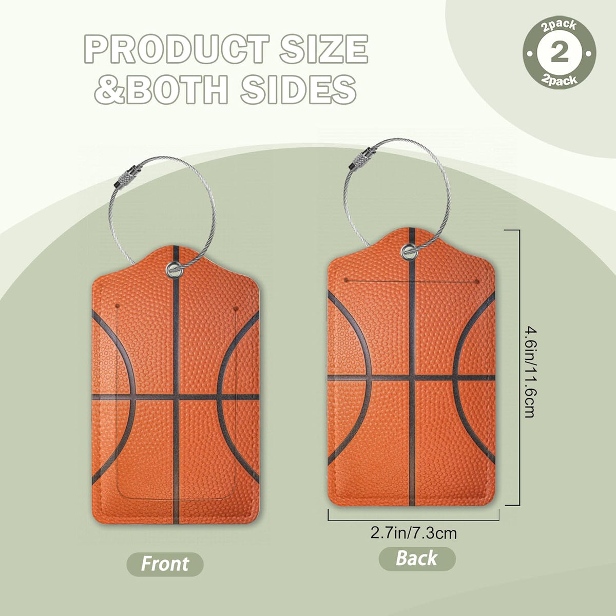 2 Pcs Basketball Texture Luggage Tags,Cruise Luggage Tag with Privacy Flap,Name Id Label and Steel Loop for Women Men Travel Bag Suitcase