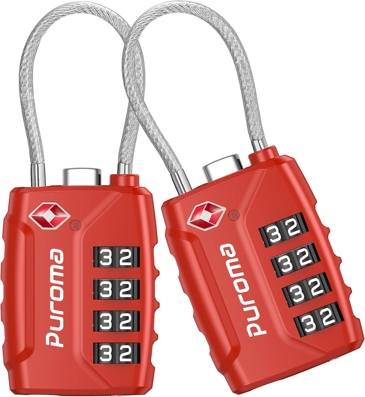 Puroma 2 Pack TSA Approved Luggage Lock, 4 Digit Combination Travel Locks Resettable Code Lock with Zinc Alloy Body for Suitcase, Toolbox, Backpack, Bag, Gym Locker (Red)