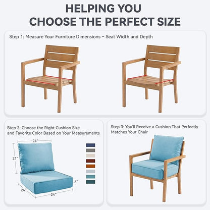 Outdoor Cushion Set for Furniture Patio Furniture, UV Resistant, Water Resistant - 6 Inch Thick Foam Garden Cushions– 24x24 Inch Patio Seat Covers for Chair/Sofa/Couch | Light Blue | 5-Pack |
