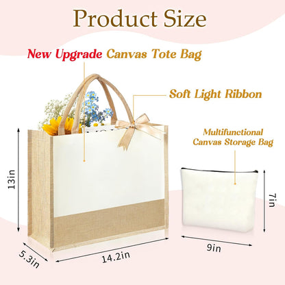 Initial Canvas Tote Bag & Makeup Bag for Women Teacher Bridesmaids，Personalized Present for Wedding, Birthday, Beach