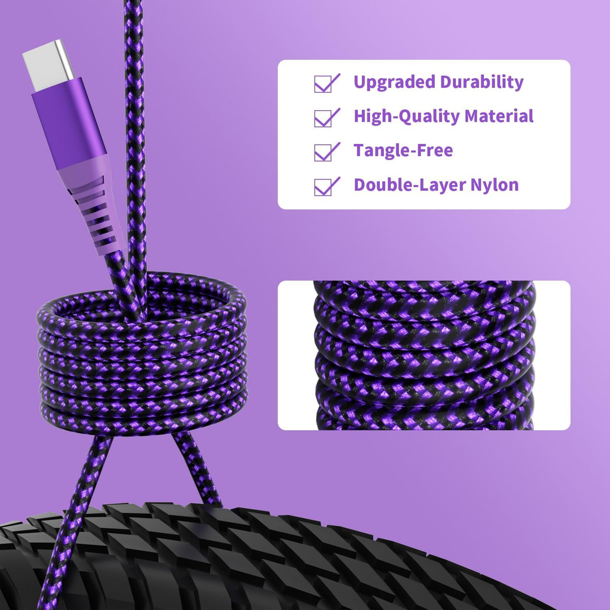 USB C to USB C Cable 60W(3A), Nylon Braided Type-C Charger Cable Fast Charging for iPhone 15 Pro Max Plus/Samsung S23, Switch, Pad and More(3FT 3Pack)