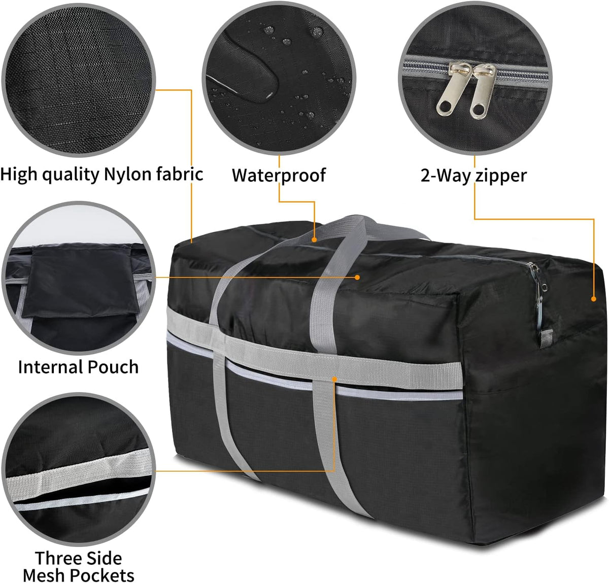 Extra Large Duffle Bag Lightweight, 96L Travel Duffel Bag Foldable for Men Women, Waterproof & Durable(BLACK)