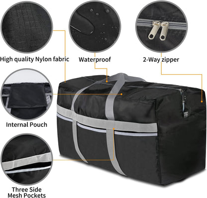 Extra Large Duffle Bag Lightweight, 96L Travel Duffel Bag Foldable for Men Women, Waterproof & Durable(BLACK)