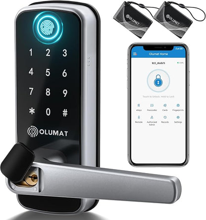 Smart Door Lock, OLUMAT Keyless Entry Door Lock Fingerprint Door Lock with Keypad Digital Lock with Handle for Home, Rental, Garage, Office and Hotel