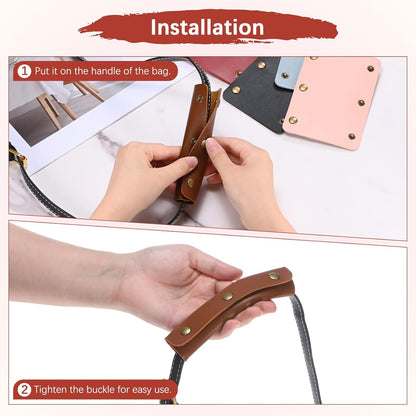 Leather Handle Wrap [4PCS] - Handbag Handle Wrap Cover with 3 Metal Clasps Use for Suitcases & Bags & Shopping Totes & Wallets - [Beige-5IN/13CM] Soft Purse Strap Pad