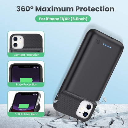 Battery Case for iPhone 11/XR (6.1inch),Upgraded 7500mAh Slim Portable Charger Case Cover,External Battery Pack Charging Case with Tempered-Glass Screen Protector for iPhone 11/iPhone XR (Black)