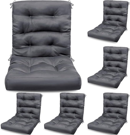 Hoteam 6 Set Patio Chair Cushions Outdoor High Chair Cushion 20 x 40 Inch Waterproof Patio Seat Rocking Indoor Thickened Pad(Solid Color Style,Gray)