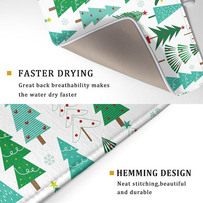 Green Trees Dish Drying Mat for Kitchen Counter Holiday Super Absorbent Reversible Microfiber Kitchen Countertop Protector Dishes Pad Large 18x24 inch