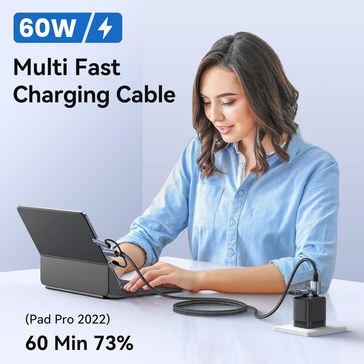 Multi Charger Cord 6 in 1 USB Cable Fast Charging Cable - PD 60w USB c Multi Fast Charging Cable with Led Display - 6 ft USB C/A to Type C/Phone/Micro Charger Cable Com patible with Phone/Laptops