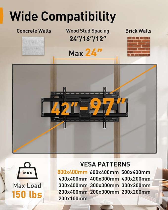 Perlegear Long Arm Full Motion TV Wall Mount
