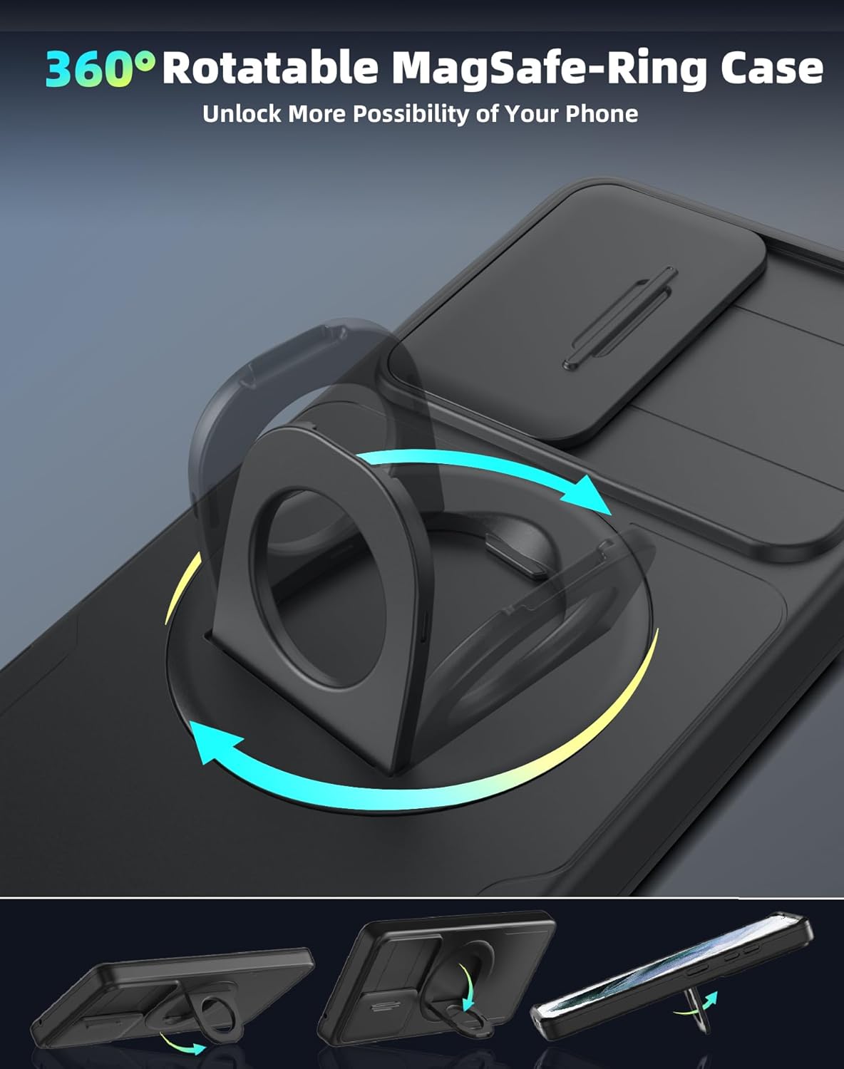 for Samsung Galaxy s21 FE Case Magnetic Compatible with MagSafe Wireless Charging,with 2 Screen Protectors,Built-in Stand Ring+Camera Cover Anti-Scratch Shockproof Heavy Duty Protection Black