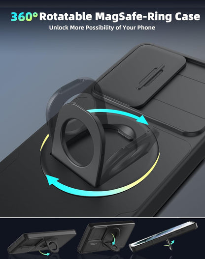 for Samsung Galaxy s21 FE Case Magnetic Compatible with MagSafe Wireless Charging,with 2 Screen Protectors,Built-in Stand Ring+Camera Cover Anti-Scratch Shockproof Heavy Duty Protection Black