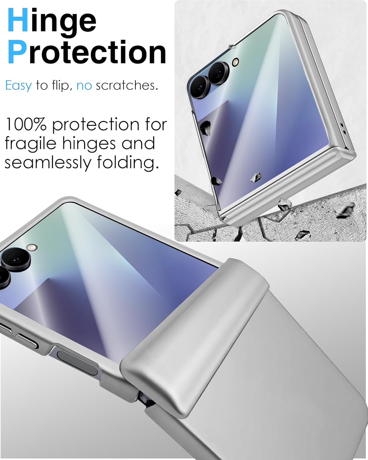 STORMTAL for Samsung Galaxy Z Flip 7 Case, Hinge Protection, Built-in Screen Protector, Wireless Charging, Shockproof, Slim Rugged Phone Protective Case for Galaxy Z Flip 7 Silver