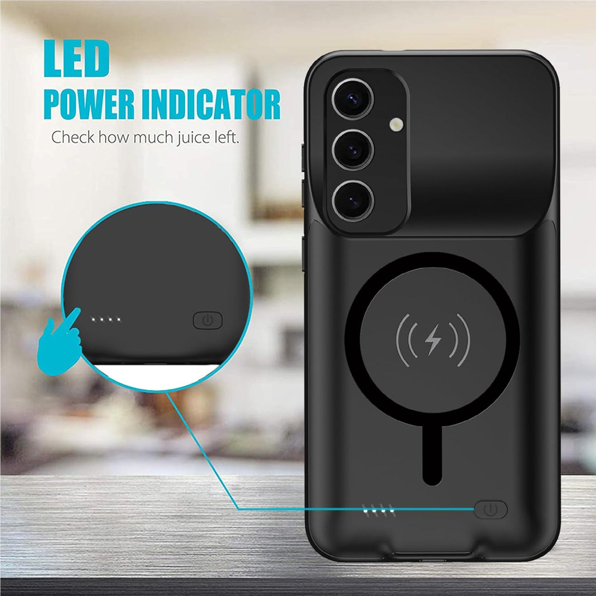 Battery Case for Galaxy S25 Plus, 12000mAh High Capacity Portable Charger Case Rechargeable Smart Battery Pack Compatible with Galaxy S25 Plus 6.7 inch Charging Case Support Wireless & Carplay-Black