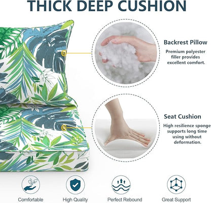 Outdoor Deep Seat Cushion Set, Water Repellent 24"x24" Patio Thick Cushions Replacement with Seat & Back Pillow for Patio Sofa, Wicker Chair, Couch - Islamorada Blue Green