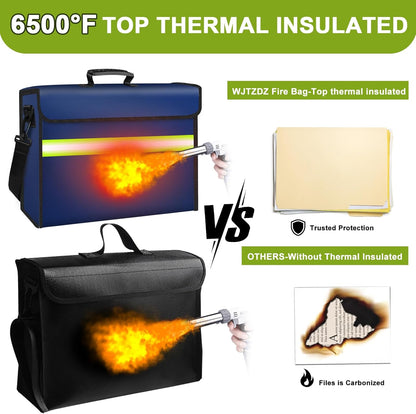 Fireproof Money Bags with Lock-6500°F Fireproof Document Box,10 Layers Insulation Materials&Waterproof Zipper,Removable Folder Layers/Wallet,Reflective Strip for Cash,Valuables(14.2”x 9.6”x 4.1”)