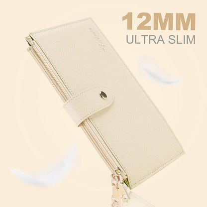 Travelambo RFID Wallet Women Large Size Bifold Multi Card Wallet Case with Zipper Pocke Credit Card Holder for Women