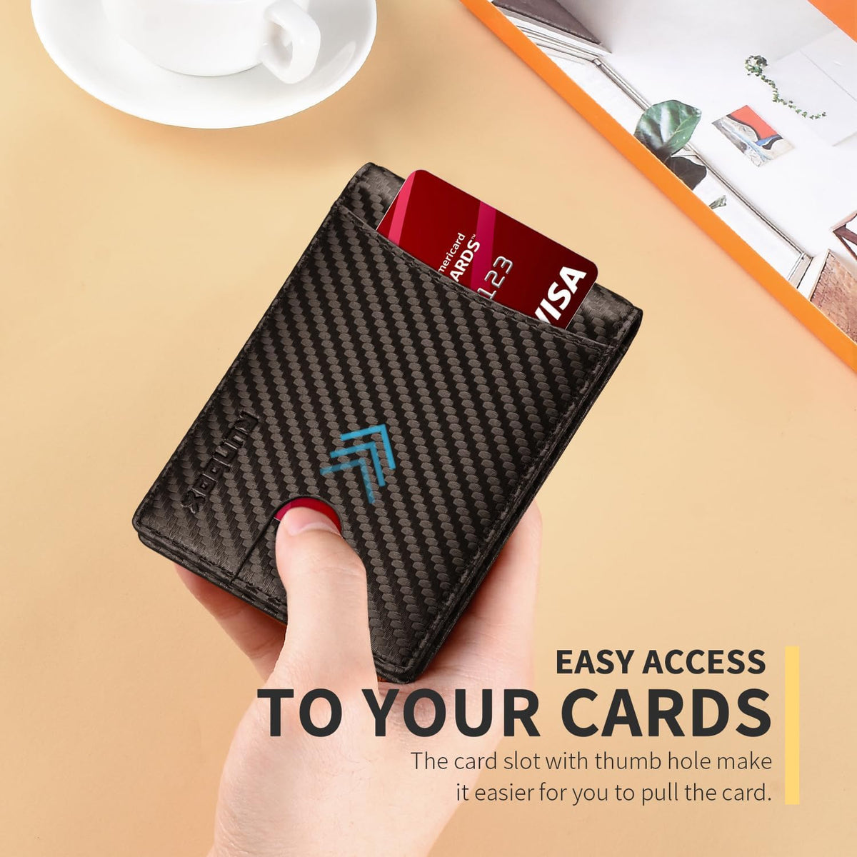 Slim Money Clip Wallets for Men RFID Blocking 11 Card Holder Minimalist Small Thin Carbon Leather Bifold Mens Front Pocket Wallet Gift Box