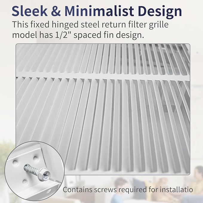 20"W x 20"H [Duct Opening Size] Steel Return Air Filter Grille - Removable Face/Door for 1 inch Filters -HVAC Vent Cover Grill - White [Outer Dimensions: 22 5/8"W X 22 5/8"H]