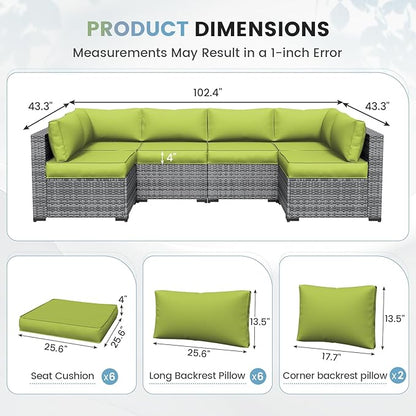 UDPATIO Outdoor Replacement Cushions for Patio Furniture, Water-Resistant Patio Cushion, 14-Piece Outdoor Couch Cushions for 6-Seat Sectional Conversation Sets (Green)