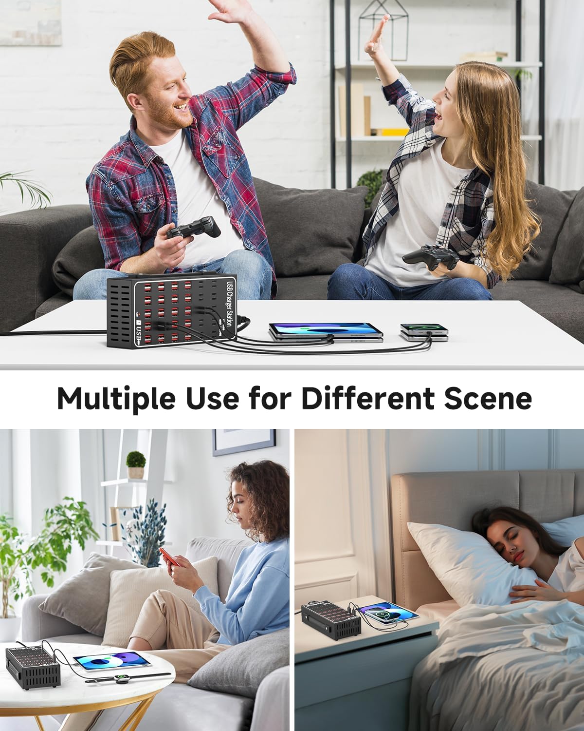 300W USB~c Charging Station, 60 Port (40 USB A & 20 USB~C Port) USB~C Charger Block, Fast Charging Station for Multiple Devices, Desktop USB Charger Compatible for iPhone, iPad, Tablets