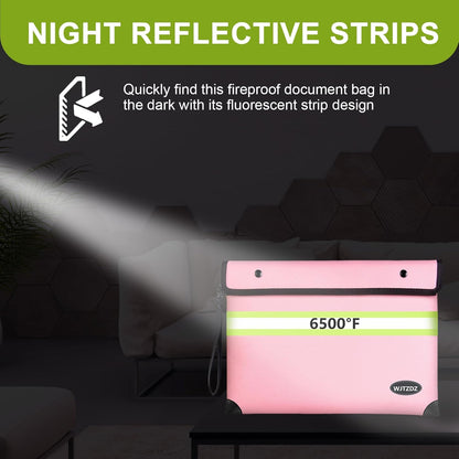 Upgraded Fireproof Money Bag,10 Layers of Heat Insulated Materials,6500F Fireproof,Waterproof Zipper,Reflective Strip,Document Bag with Handle for Cash,Important Documents（Not Suitable for A4 Files）