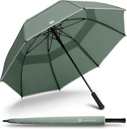Weatherman Umbrella - Stick Umbrella - Windproof Umbrella Resists Up to 55 MPH Winds - (Sage)