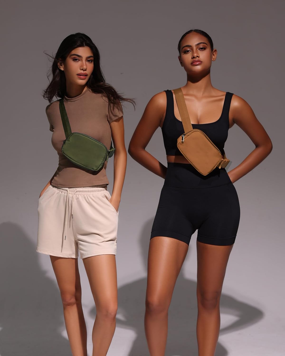 Cross Body Fanny Packs for Women Men Fashion Waist Bag Pouch Nylon Small Travel Crossbody Bags Mini Purse Everywhere Belt Bag Bum Bag with Adjustable Strap for Running Hiking Dim Olive