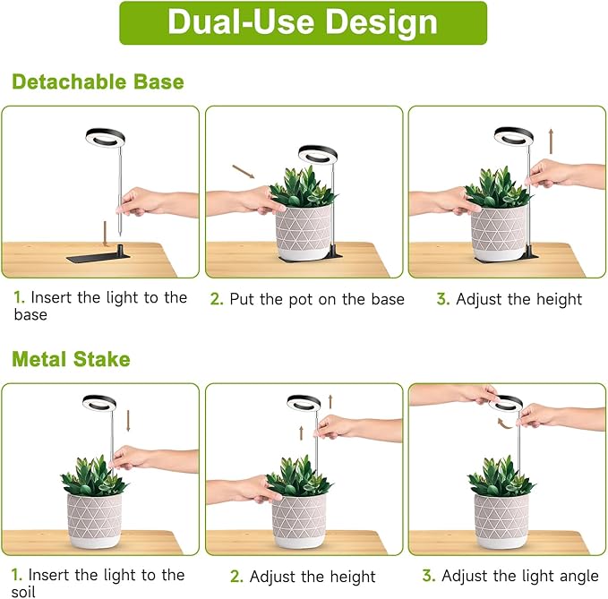 Kullinss Grow Light, 48 LEDs Full Spectrum Plant Lights for Indoor Growing, Small Plant Grow Light with 3/9/12H Timer, 3 Color Modes, 10 Brightness, Height Adjustable Grow Lamp for Small Plants
