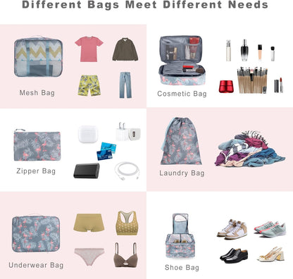 BAGAIL 8 Set Packing Cubes Luggage Packing Organizers for Travel Accessories-Red Flamingo