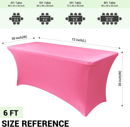 Obstal 6ft Stretch Spandex Table Cover for Standard Folding Tables - Universal Rectangular Fitted Tablecloth Protector for Wedding, Banquet and Party, 72L x 30W x 30H Inches, Dark Pink, 2pc