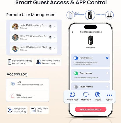 Veise VE027 Built-in Wi-Fi Smart Lock, Fingerprint Keyless Entry Front Door Lock, App Remote & Voice Control, No Hub Needed, Touchscreen Keypad Deadbolt, IP65 Waterproof, BHMA Grade 3, Matte Black