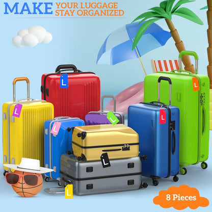 8 Pcs Initial Letter A-Z Luggage Tags Silicone Suitcase Instrument Tag with Name Card and Stainless Steel Loop(Letter L,Colorful)