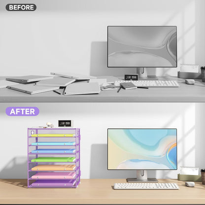 Paper Organizer with Handle Metal Mesh File Sorter for Desk Organizers Paper Letter Tray Desktop Document Sorter for Office or School 2 Pack 8 Tier Purple Desk Storage