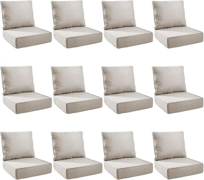 Outdoor Cushion Set for Furniture Patio Furniture, UV Resistant, Water Resistant - 6 Inch Thick Foam Garden Cushions – 22x24 Inch Patio Seat Covers for Chair/Sofa/Couch | Beige | 12-Pack |