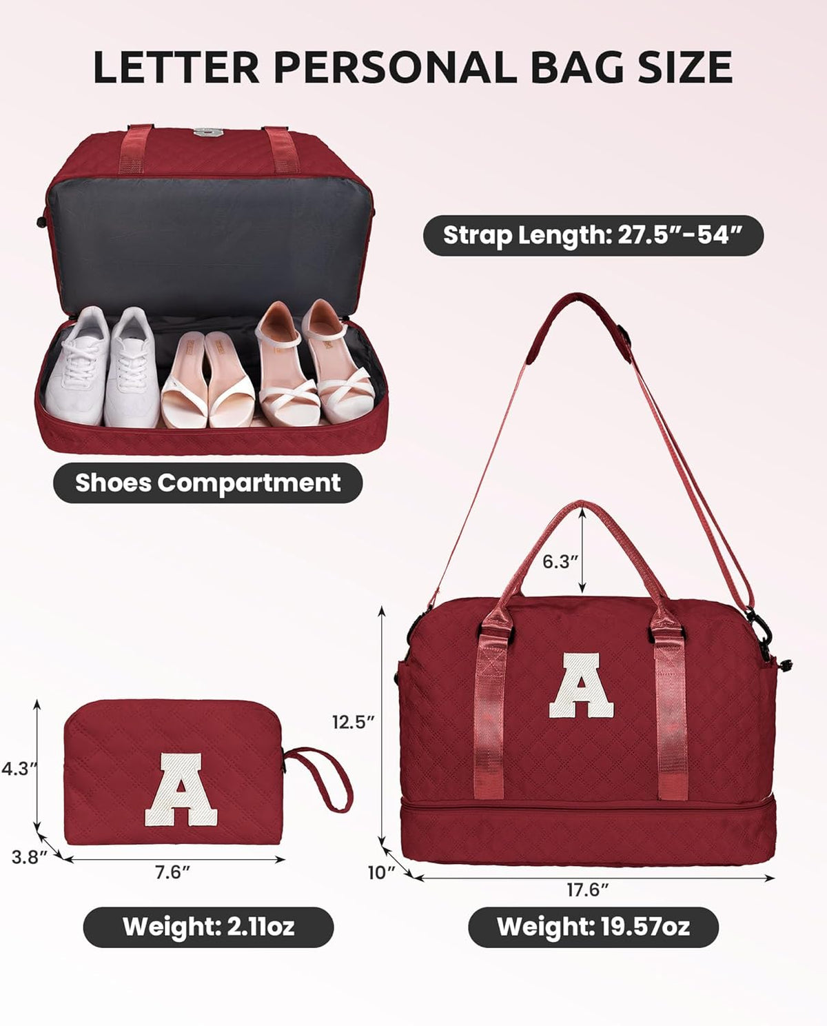 Personalized Gifts-Initial Overnight Bag with Shoe Compartment, Personalized Weekender Bag, Monogram Overnight Bag, Letter Travel Bag with Makeup Bag，Birthday Gift For Women Girl (Letter Q)