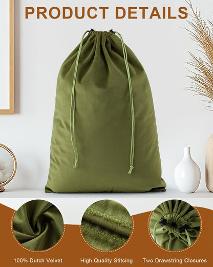 FantasyLife Shoe Bags for Travel, 4 PCS Washable Dust Bags for Storage & Packing, Flannel Shoe Pouch with Drawstring Closure for Purses, Handbags, Shoes & Toys (Sage Green)